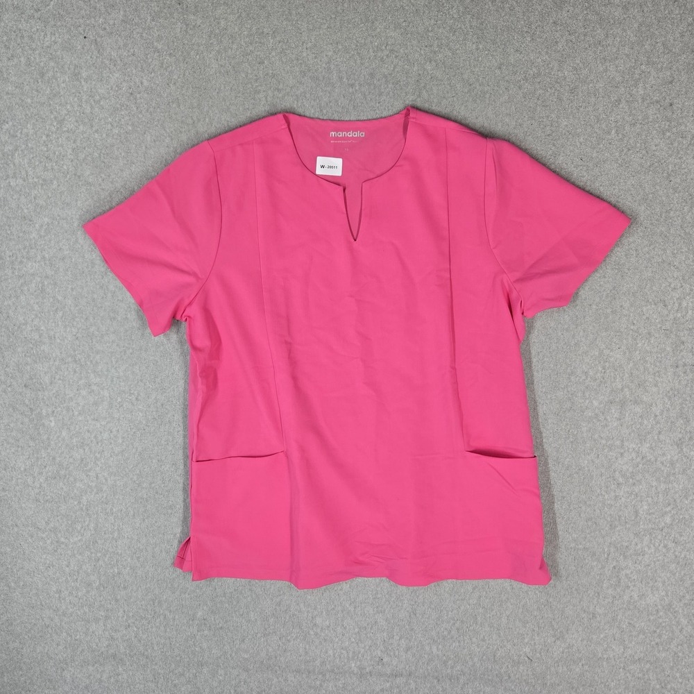 Mandala Women Scrub Top XL Pink Equa-Tek Medical Scrub PO30-A Short Sleeve